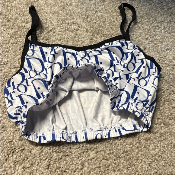 Dior monogram Cropped tank top in white and blue w/ adjustable straps - Picture 6 of 8